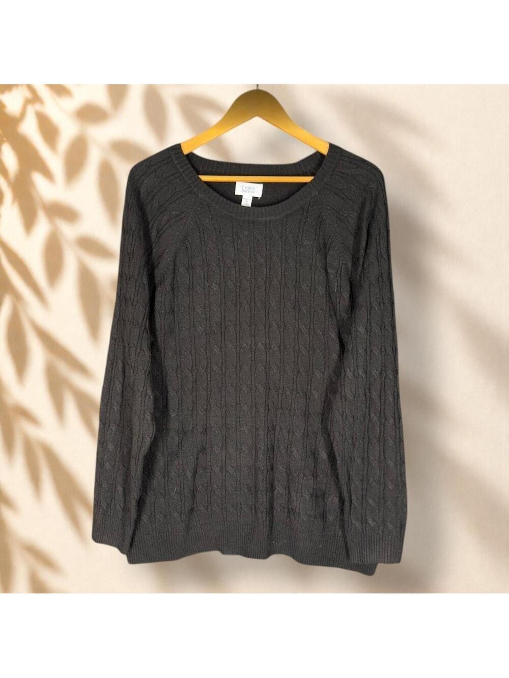 New Croft & Barrow Sweater Pullover Women 1X Plus Black Knit Long Sleeve Acrylic